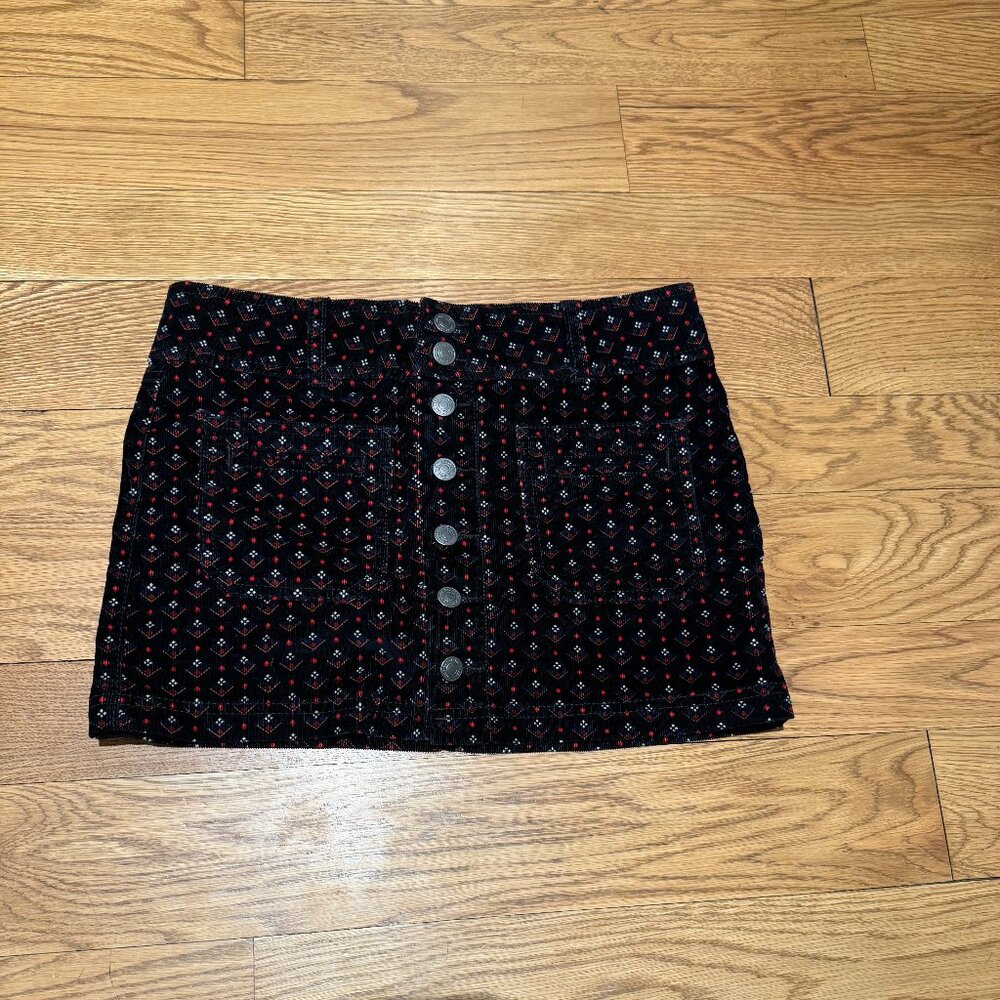 Free People We The Free Black Printed Button Up Mini Skirt